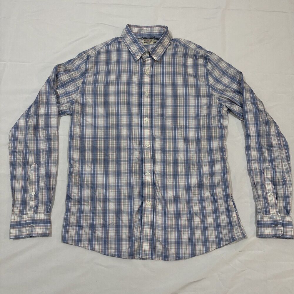 Faherty Lightweight Button Up Easter Shirt Men's Large Cotton Blend Plaid Blue